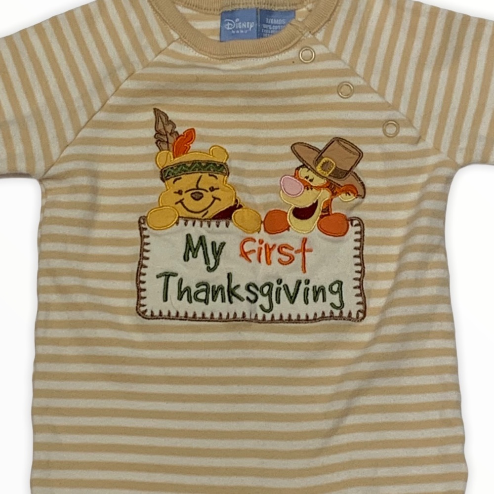 My First Thanksgiving Romper 3/6 Months Pooh Tigge - Picture 1 of 7